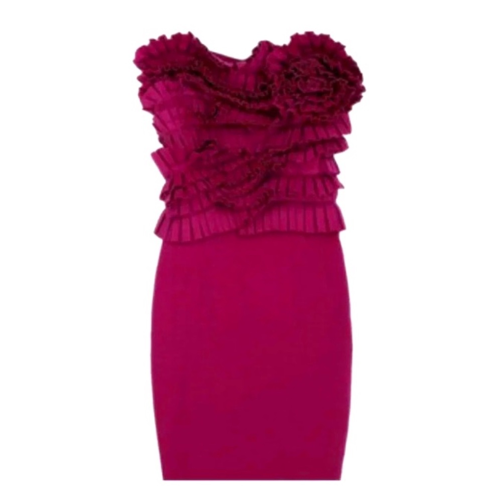 NWT CATHERINE MALANDRINO Yellow Label Dress Ruffle Smocked Strapless Pink XL HTF